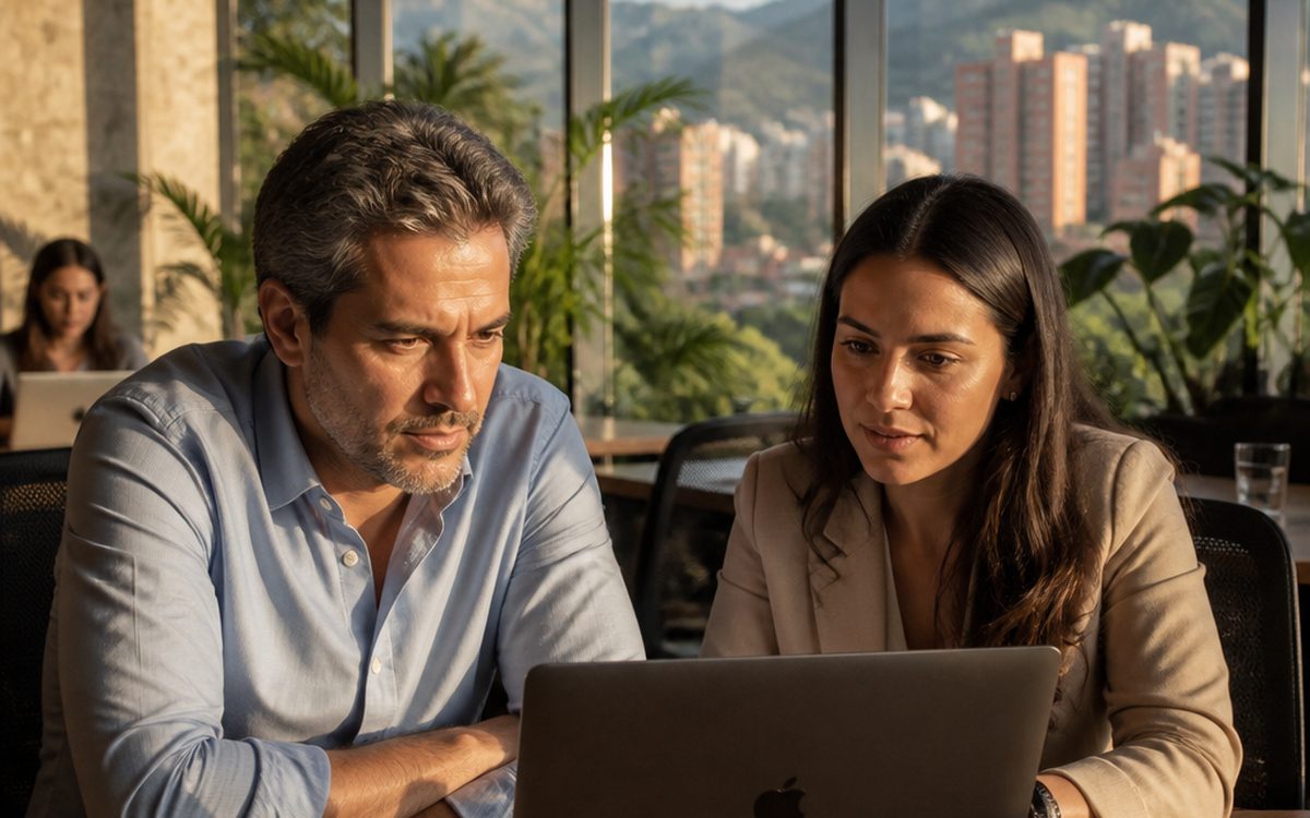 Dos profesionales revisando juntos la operación de su empresa en un portátil
